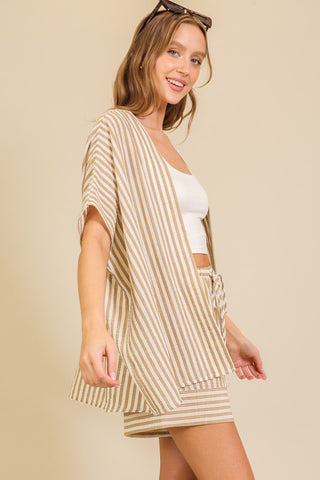 The Coastal Stripe Kimono – Taupe & White