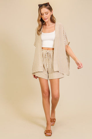 The Coastal Stripe Kimono – Taupe & White