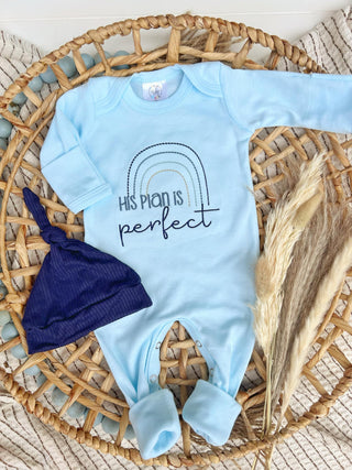 Wonderfully Made His Plan Is Perfect Baby Romper - Blue