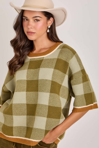 Orchard Gingham Drop Shoulder Sweater