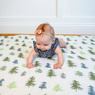 LollyBanks Evergreen Pine Tree Muslin Swaddle Blanket