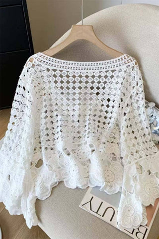 Women's Boho Crochet Knit V-Neck Blouse