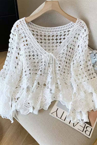 Women's Boho Crochet Knit V-Neck Blouse