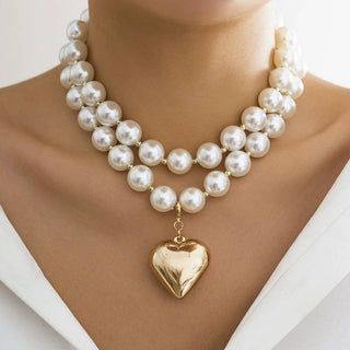 Hey Beautiful – Layered Pearl Heart Charm Necklace