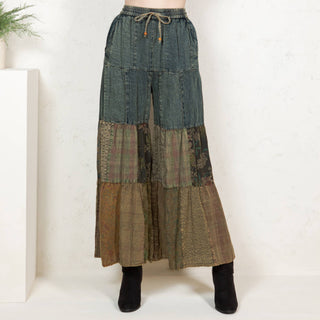 Free Spirit Patchwork Denim & Lace Wide-Leg Pants – Boho Western Style