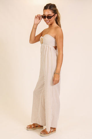 The Seaside Stripe Strapless Jumpsuit – Taupe & Black