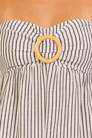 The Seaside Stripe Strapless Jumpsuit – Taupe & Black