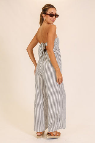 The Seaside Stripe Strapless Jumpsuit – Taupe & Black