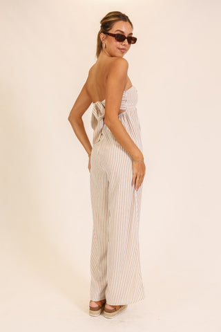 The Seaside Stripe Strapless Jumpsuit – Taupe & Black
