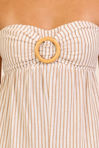 The Seaside Stripe Strapless Jumpsuit – Taupe & Black