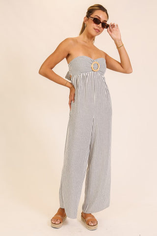 The Seaside Stripe Strapless Jumpsuit – Taupe & Black