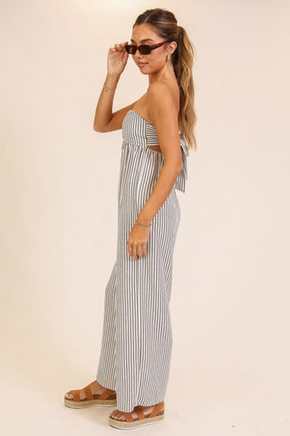 The Seaside Stripe Strapless Jumpsuit – Taupe & Black