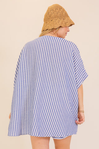 The Coastal Curve Stripe Kimono Only– Blue & White (Plus Size)