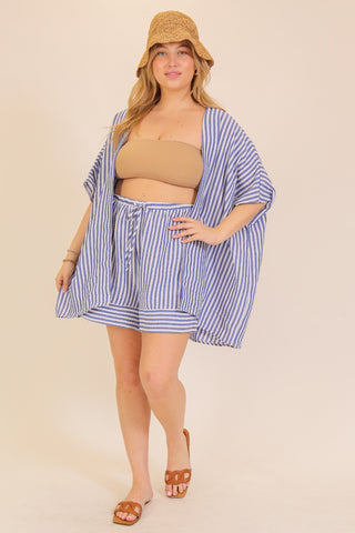 The Coastal Curve Stripe Kimono Only– Blue & White (Plus Size)