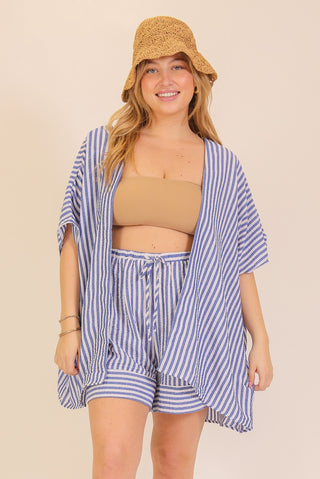The Coastal Curve Stripe Kimono Only– Blue & White (Plus Size)
