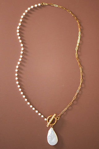 Hey Beautiful 18K Gold Plated Tarnish-Resistant Pearl Toggle Drop Necklace