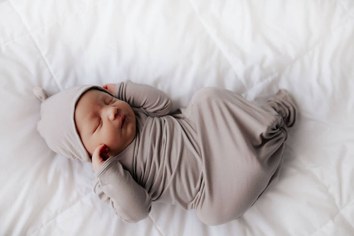 Bamboo Harbor Mist Taupe Knotted Gown: Gown & Hat
