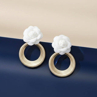 The Ivory Bloom Statement Earrings – Gold & White