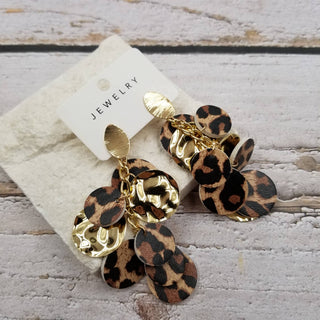 Leopard Disc Tassel Drop Earrings