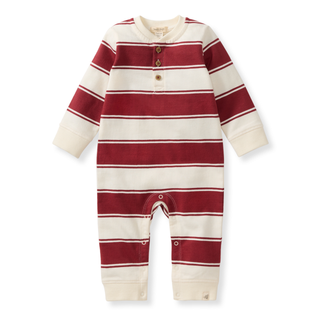Burt's Bees Baby Rugby Peace Stripe Jumpsuit - Brick Red