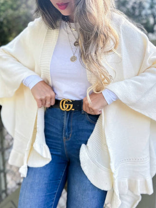 Cinnamon Ruffled Knit Cape