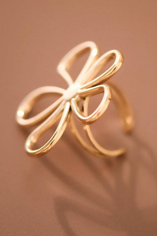 Hey Beautiful – 18K Gold Plated Tarnish-Resistant Open Flower Ring – Adjustable Statement Ring