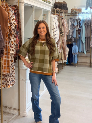 Orchard Gingham Drop Shoulder Sweater