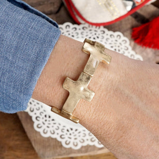 Hey Beautiful – Hammered Sideways Cross Stretch Statement Bracelet