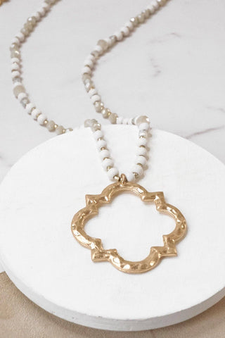 Hey Beautiful Ivory Clover Pendant Necklace – Long Beaded Statement
