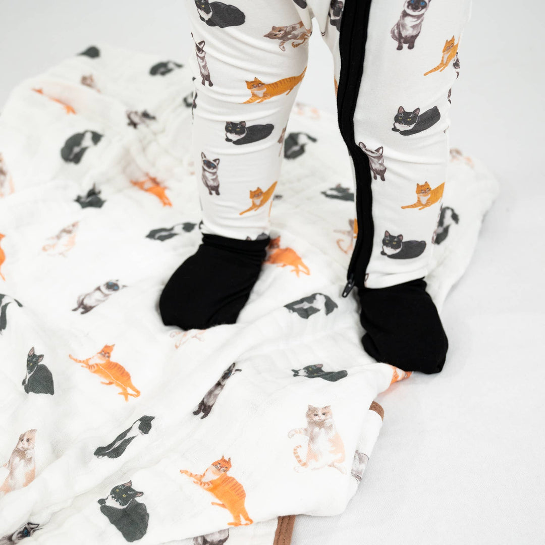 Here Kitty Kitty Baby Bamboo Pajamas, 2-Way Zipper Romper