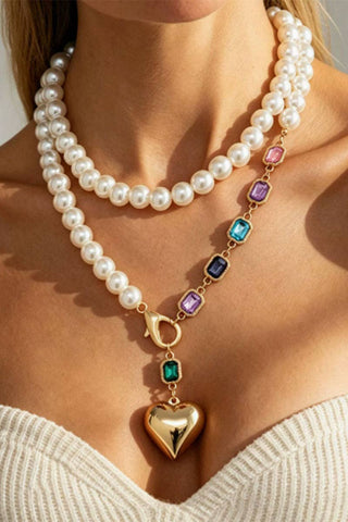 Hey Beautiful Boutique | Multi-Strand Pearl & Gemstone Heart Pendant Necklace
