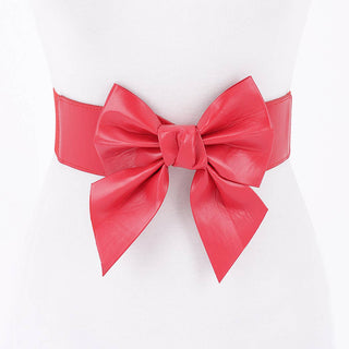 Red faux leather bow waist belt