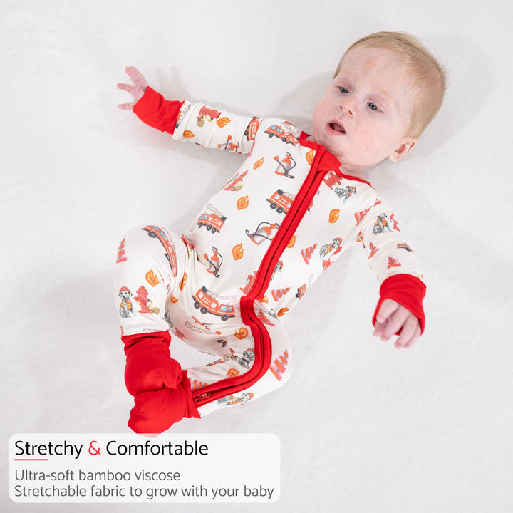 Fireman Baby Bamboo Pajamas, 2-Way Zipper Romper