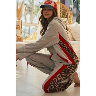 Weekend Getaway leopard stripe hoodie and jogger set in Smoky Wildcat grey