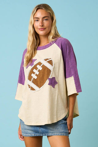 Purple Football Patch Mineral Wash Raglan Top – Game Day Boutique Style