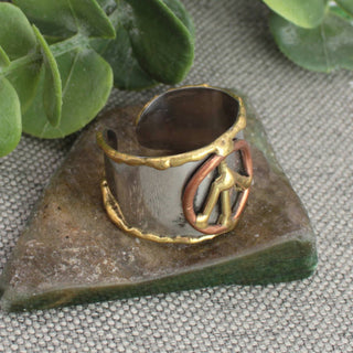 Mixed Metal Peace Sign Adjustable Ring