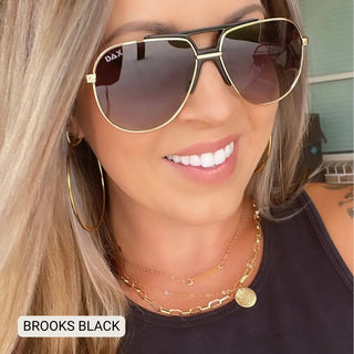 DAX Eyewear | Brooks Polarized Aviator Sunglasses | Black, Gold & Hot Pink UV400
