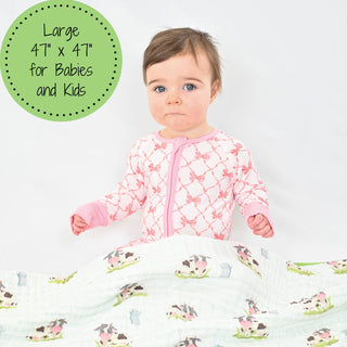LollyBanks Moo Moo Here Farm-Themed Muslin Quilt