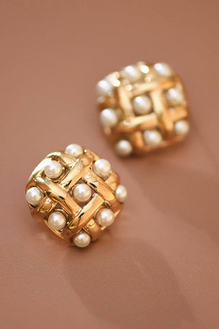 Hey Beautiful 18K Gold Plated Tarnish-Resistant Pearl Woven Stud Earrings