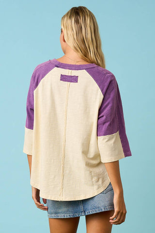 Purple Football Patch Mineral Wash Raglan Top – Game Day Boutique Style