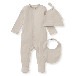 Burt's Bees Baby Organic Jumpsuit, Bib & Hat Set - Limestone