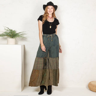 Free Spirit Patchwork Denim & Lace Wide-Leg Pants – Boho Western Style