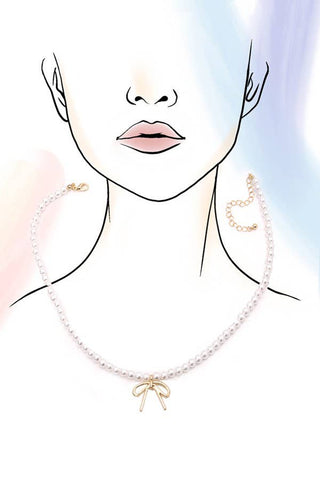 Hey Beautiful – Pearl Chain Bow Charm Necklace