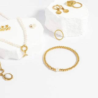 Hey Beautiful Gold Bead Pearl Accent Stretch Bracelet – Waterproof & Tarnish-Free