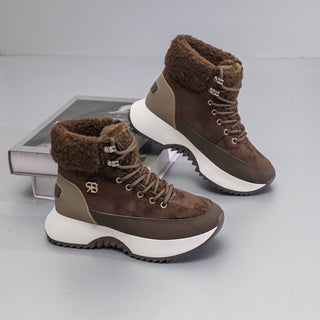 Brown Fur-Lined High-Top Sneakers | Lace-Up Winter Sneaker Boots