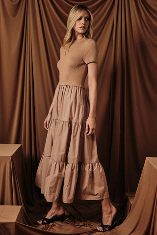Sunday Edition by LE LIS | Mock Neck Tiered Midi Dress