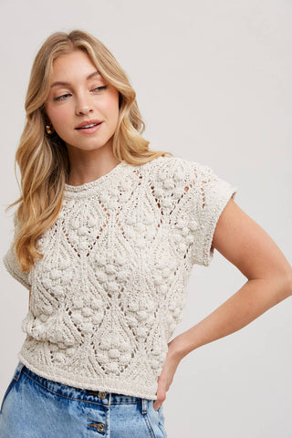 Bluivy Boho Open Knit Short Sleeve Sweater