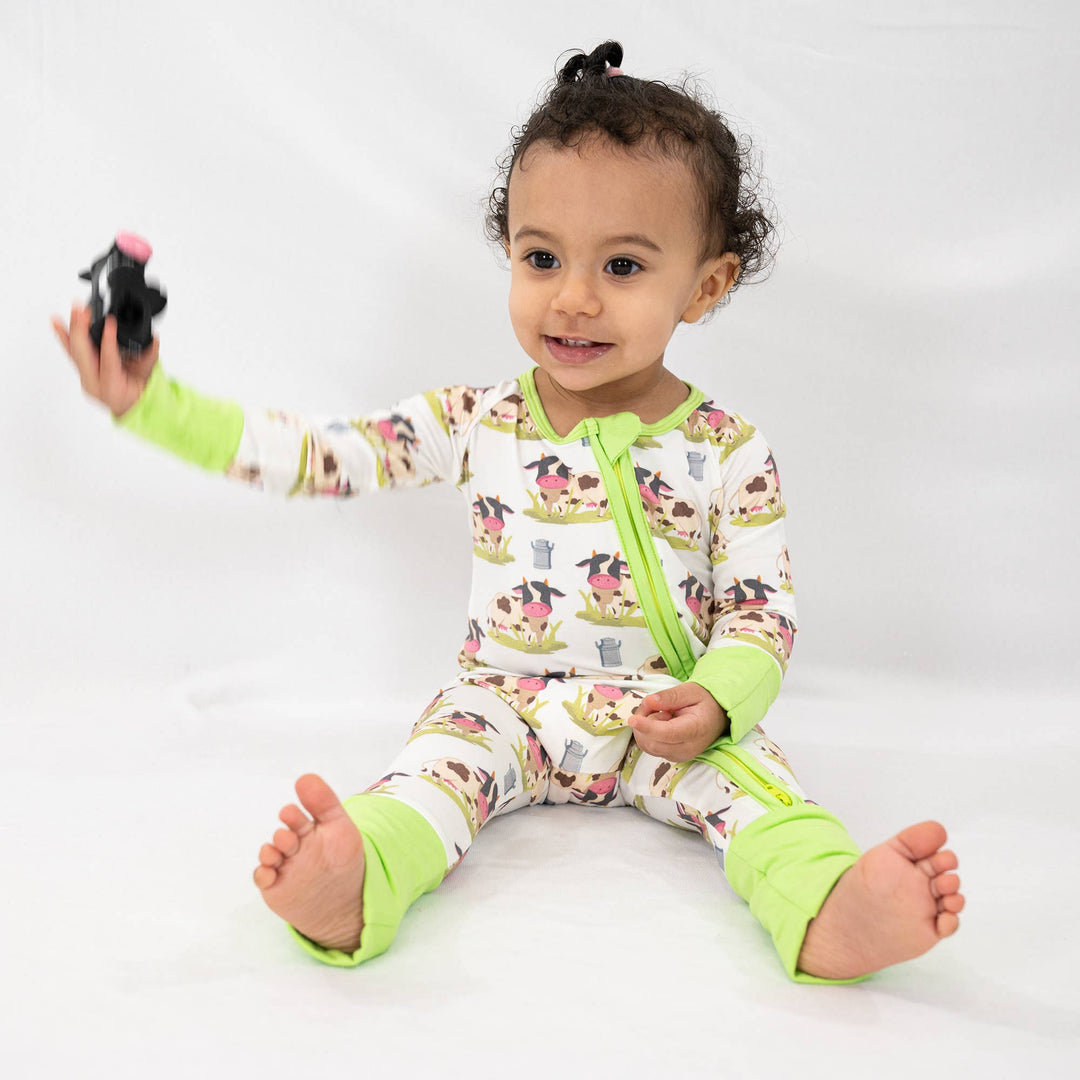 Moo Moo Here Baby Bamboo Pajamas , 2 Way Zipper