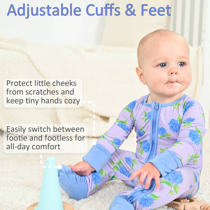 You Had Me At Hydrangea Baby Bamboo Pajamas, 2 Way Zipper