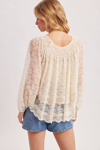 Bluivy | Layered Lace Tie-Front 2-Way Blouse | Cream